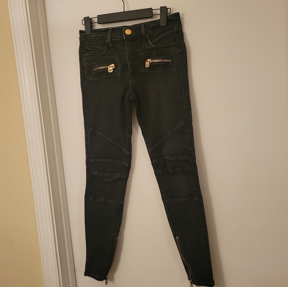 True Religion Black Halle Mid Rise Super Skinny Jeans